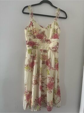Y2K Butter Yellow Pink Floral Mini Dress 8 Romantic Cottagecore Garden Dainty